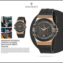 Load image into Gallery viewer, Maserati Potenza Black &amp; Rose Gold Dial Black Rubber Strap Watch For Men - R8851108002