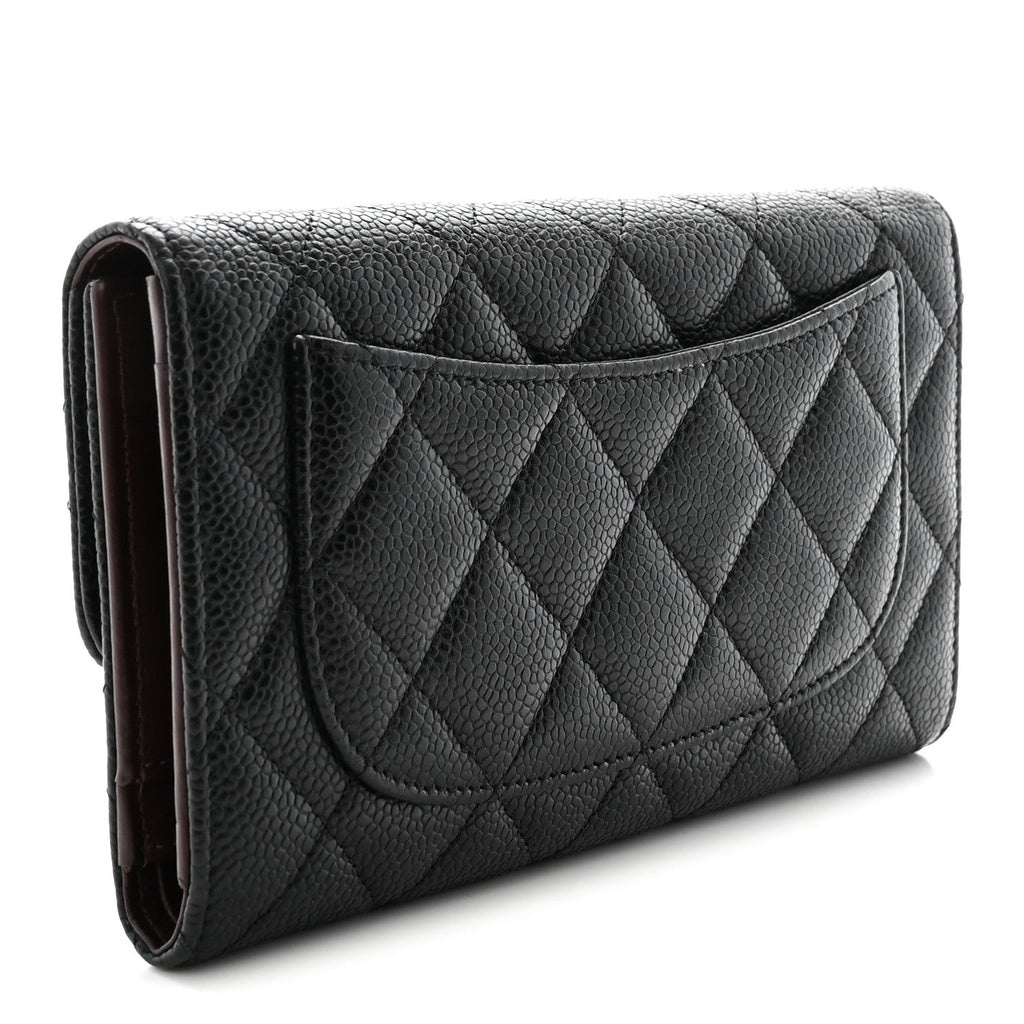 Caviar Quilted Large Flap Wallet Black