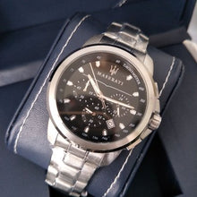 Load image into Gallery viewer, Maserati Successo Chronograph Black Dial Silver Steel Strap Watch For Men - R8873621001
