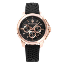 Load image into Gallery viewer, Maserati Successo 44mm Black Rose Gold Dial Black Rubber Strap Watch For Men - R8871621012