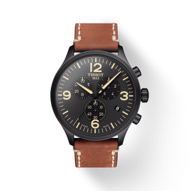 Tissot T Sport Chrono XL Black Dial Brown Leather Strap Watch For Men - T116.617.36.057.00