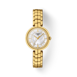 Tissot Flamingo Mother of Pearl White Dial Gold Steel Strap Watch For Women - T094.210.33.111.00