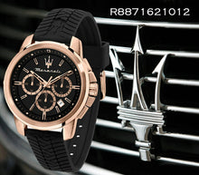 Load image into Gallery viewer, Maserati Successo 44mm Black Rose Gold Dial Black Rubber Strap Watch For Men - R8871621012