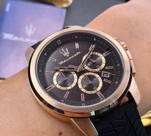 Load image into Gallery viewer, Maserati Successo 44mm Black Rose Gold Dial Black Rubber Strap Watch For Men - R8871621012