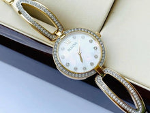 Load image into Gallery viewer, Bulova Crystal Collection Mother of Pearl Dial Gold Steel Strap Watch for Women - 98L225