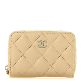 Caviar Quilted Zip Around Coin Purse Beige