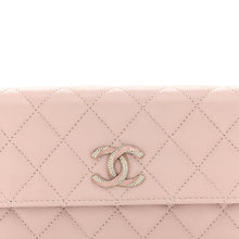 Load image into Gallery viewer, Caviar Quilted Enamel Crystal CC Flap Wallet Light Pink