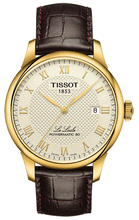 Load image into Gallery viewer, Tissot Le Locle Powermatic 80 Gold Dial Brown Leather Strap Watch For Men - T006.407.36.263.00