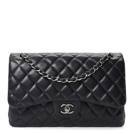 Lambskin Quilted Jumbo Double Flap Navy