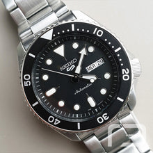 Load image into Gallery viewer, Seiko 5 Sports Automatic Day Date Black Dial Silver Steel Strap Watch for Men - SRPD55K1