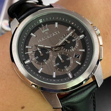 Load image into Gallery viewer, Maserati Successo 44mm Grey Dial Black Leather Strap Watch For Men - R8871621006
