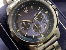 Load image into Gallery viewer, Maserati Successo Chronograph Blue Dial Black Steel Strap Watch For Men - R8873621005