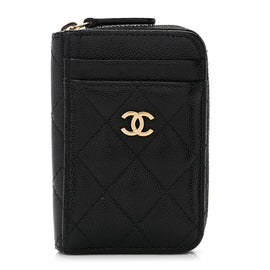 Caviar Quilted Zip Card Holder Black