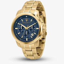 Load image into Gallery viewer, Maserati Successo Chronograph Blue Dial Gold Steel Strap Watch For Men - R8873621021