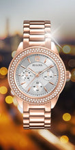 Load image into Gallery viewer, Bulova Crystal Silver Dial Rose Gold Steel Strap Watch for Women - 97N101