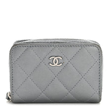 Load image into Gallery viewer, Metallic Lambskin Quilted Zip Around Coin Purse Wallet Silver