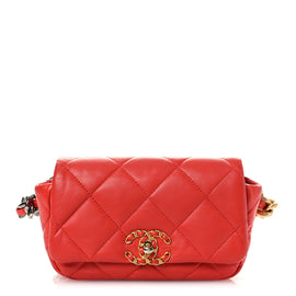 Lambskin Quilted Chanel 19 Waist Bag Red