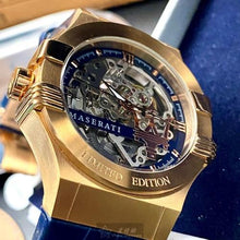 Load image into Gallery viewer, Maserati Automatic Skeleton Dial Rose Gold Blue Leather Strap Watch For Men - R8821108022