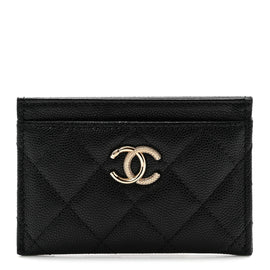 Caviar Quilted Studded CC Card Holder Black