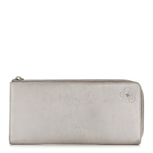 Load image into Gallery viewer, Metallic Goatskin Camellia Embossed Zip Around Wallet Silver