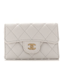 Caviar Quilted Flap Card Holder Wallet White