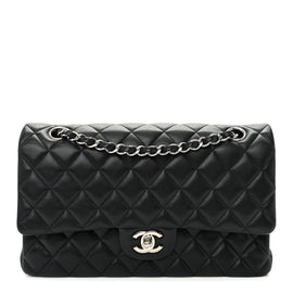 Lambskin Quilted Medium Double Flap  Black
