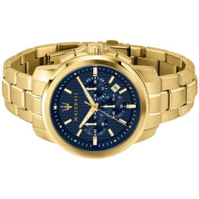 Load image into Gallery viewer, Maserati Successo Chronograph Blue Dial Gold Steel Strap Watch For Men - R8873621021