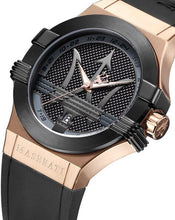 Load image into Gallery viewer, Maserati Potenza Black &amp; Rose Gold Dial Black Rubber Strap Watch For Men - R8851108002