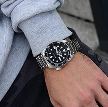 Load image into Gallery viewer, Seiko 5 Sports Automatic Day Date Black Dial Silver Steel Strap Watch for Men - SRPD55K1