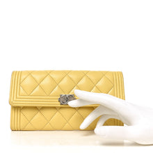 Load image into Gallery viewer, Lambskin Quilted Large Boy Flap Wallet Yellow