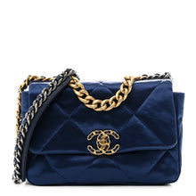 Load image into Gallery viewer, Satin Quilted Medium Chanel 19 Flap Blue