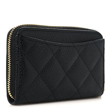 Load image into Gallery viewer, Caviar Quilted Zip Coin Purse Black