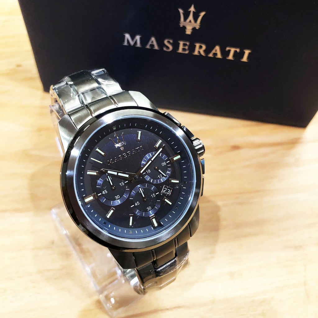 Maserati Successo Chronograph Blue Dial Black Steel Strap Watch For Men - R8873621005