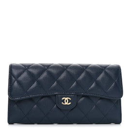 Caviar Quilted Large Gusset Flap Wallet Navy