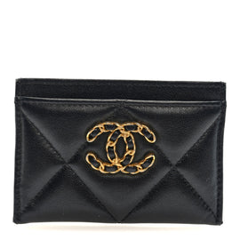 Lambskin Quilted Chanel 19 Card Holder Black
