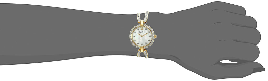 Bulova Crystal Collection Mother of Pearl Dial Gold Steel Strap Watch for Women - 98L225