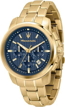 Load image into Gallery viewer, Maserati Successo Chronograph Blue Dial Gold Steel Strap Watch For Men - R8873621021