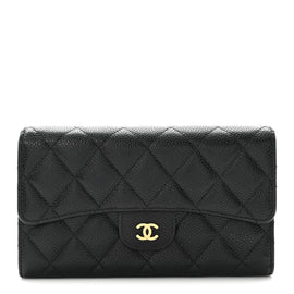 Caviar Quilted Large Flap Wallet Black