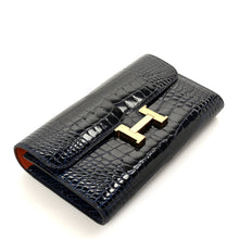 Load image into Gallery viewer, Shiny Alligator Constance Long Wallet Bleu Marine Cuivre