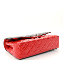 Load image into Gallery viewer, Patent Calfskin Quilted Bi-Color Medium Double Flap Black Red