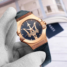 Load image into Gallery viewer, Maserati Potenza 42mm Rose Gold &amp; Blue Dial Blue Leather Strap Watch For Men - R8851108027