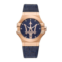 Load image into Gallery viewer, Maserati Potenza 42mm Rose Gold &amp; Blue Dial Blue Leather Strap Watch For Men - R8851108027