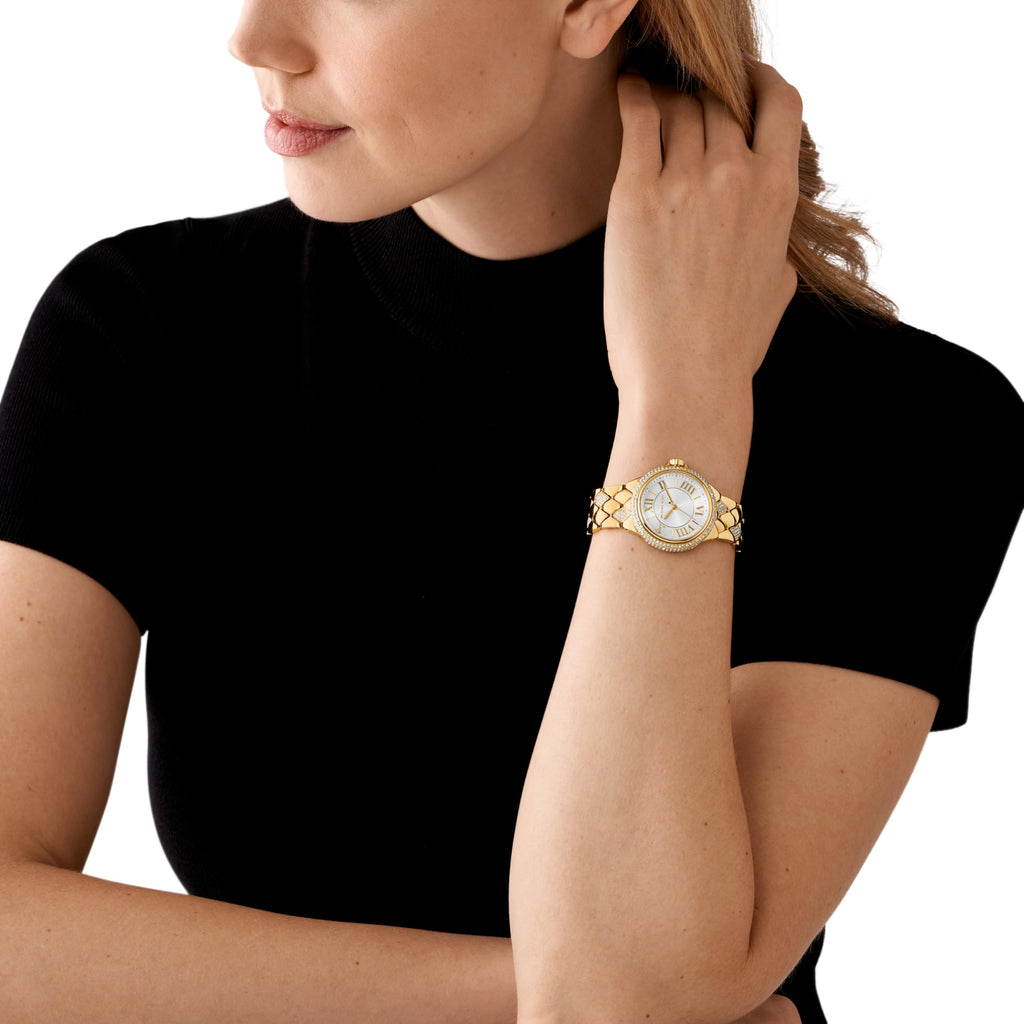 Michael Kors Camile Analog White Dial Gold Steel Strap Watch for Women - MK4801