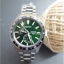 Load image into Gallery viewer, Seiko Presage Sharp Edged Series GMT Green Dial Silver Steel Strap Watch For Men - SPB219J1