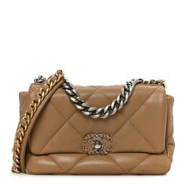Lambskin Quilted Medium Chanel 19 Flap Dark Beige
