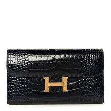 Load image into Gallery viewer, Shiny Alligator Constance Long Wallet Bleu Marine Cuivre