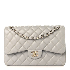 Caviar Quilted Jumbo Double Flap Grey