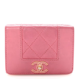 Sheepskin Quilted Vintage Mademoiselle Trifold Wallet Dark Pink