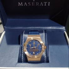 Load image into Gallery viewer, Maserati Potenza 42mm Rose Gold &amp; Blue Dial Blue Leather Strap Watch For Men - R8851108027