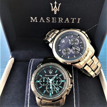Load image into Gallery viewer, Maserati Successo Chronograph Blue Dial Black Steel Strap Watch For Men - R8873621005